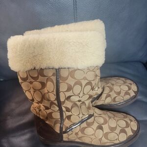 Authentic Coach Tan and Cream Winter Boots